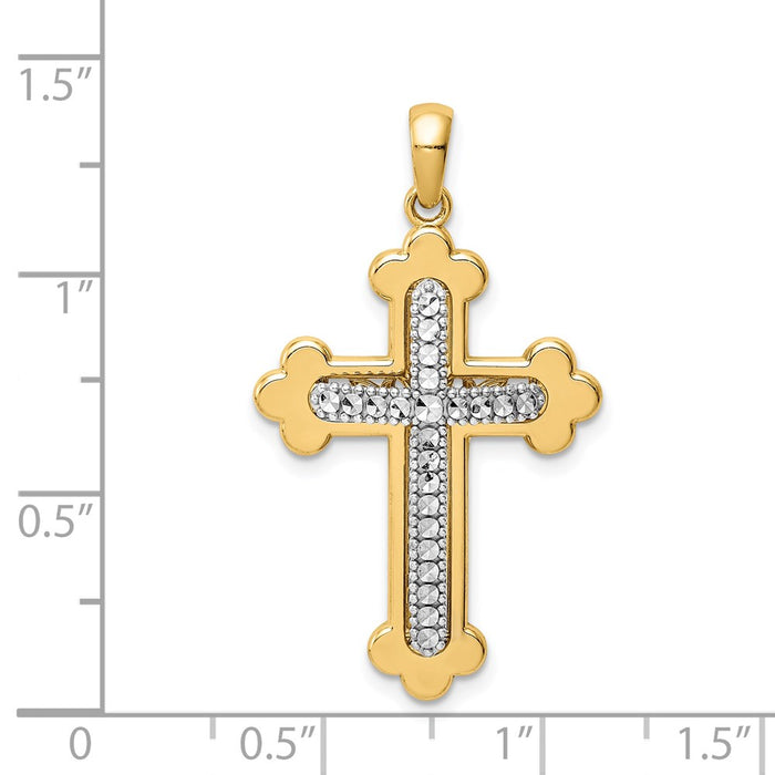 Million Charms 14K Two-Tone Diamond-Cut Polished 3D Relgious Cross Pendant