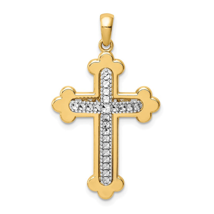 Million Charms 14K Two-Tone Diamond-Cut Polished 3D Relgious Cross Pendant