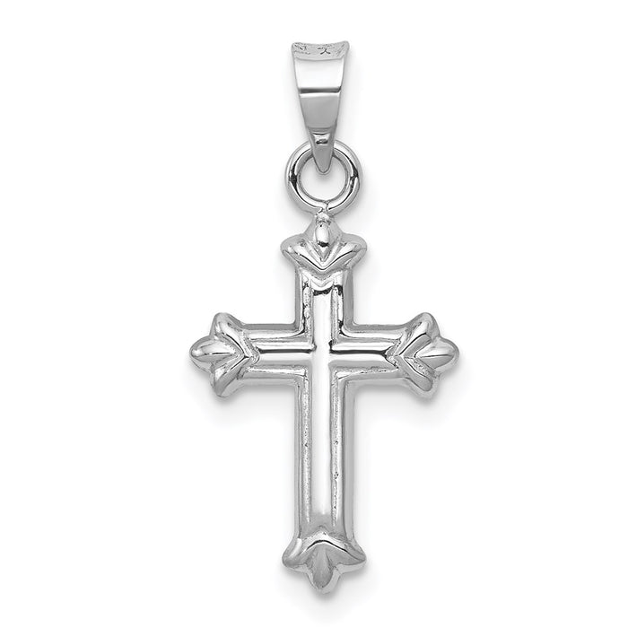 Million Charms 14K White Gold Themed Fleur De Lis Hollow Relgious Cross Charm