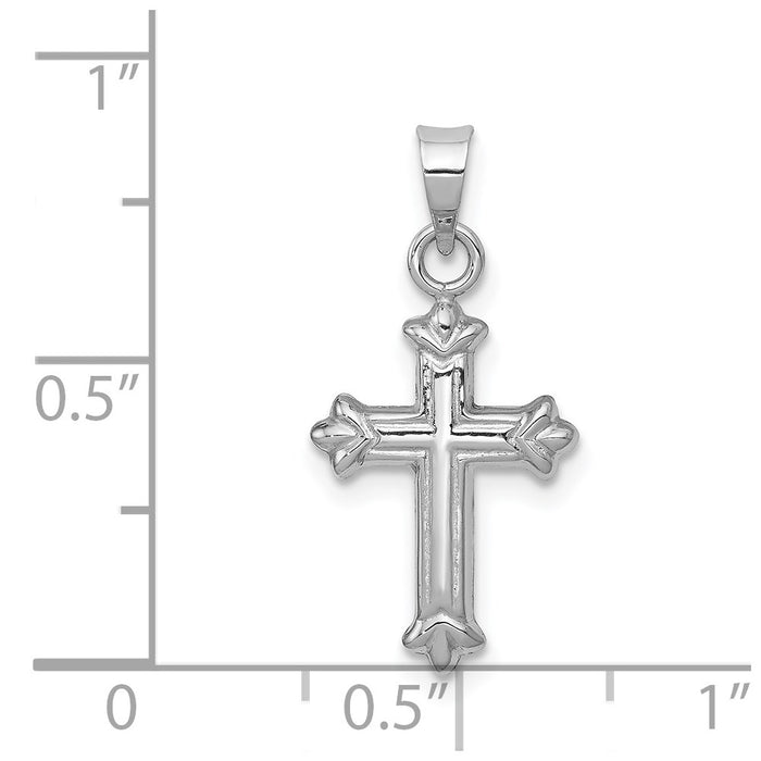 Million Charms 14K White Gold Themed Fleur De Lis Hollow Relgious Cross Charm