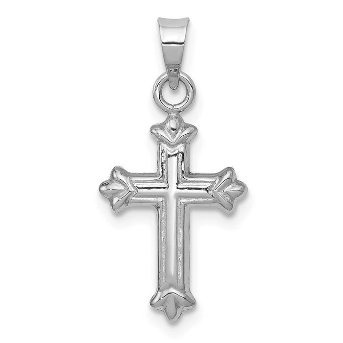Million Charms 14K White Gold Themed Fleur De Lis Hollow Relgious Cross Charm