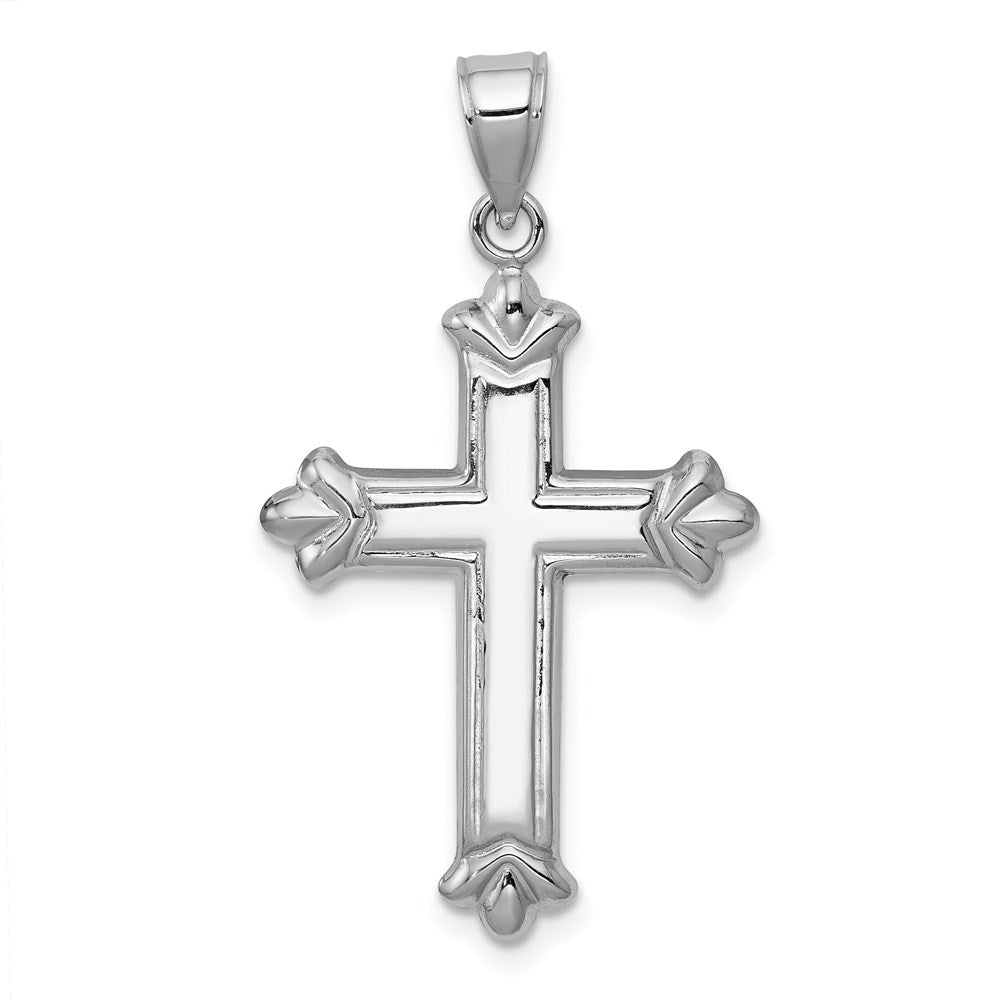 Million Charms 14K White Gold Themed Reversible Diamond-Cut Relgious Cross Pendant