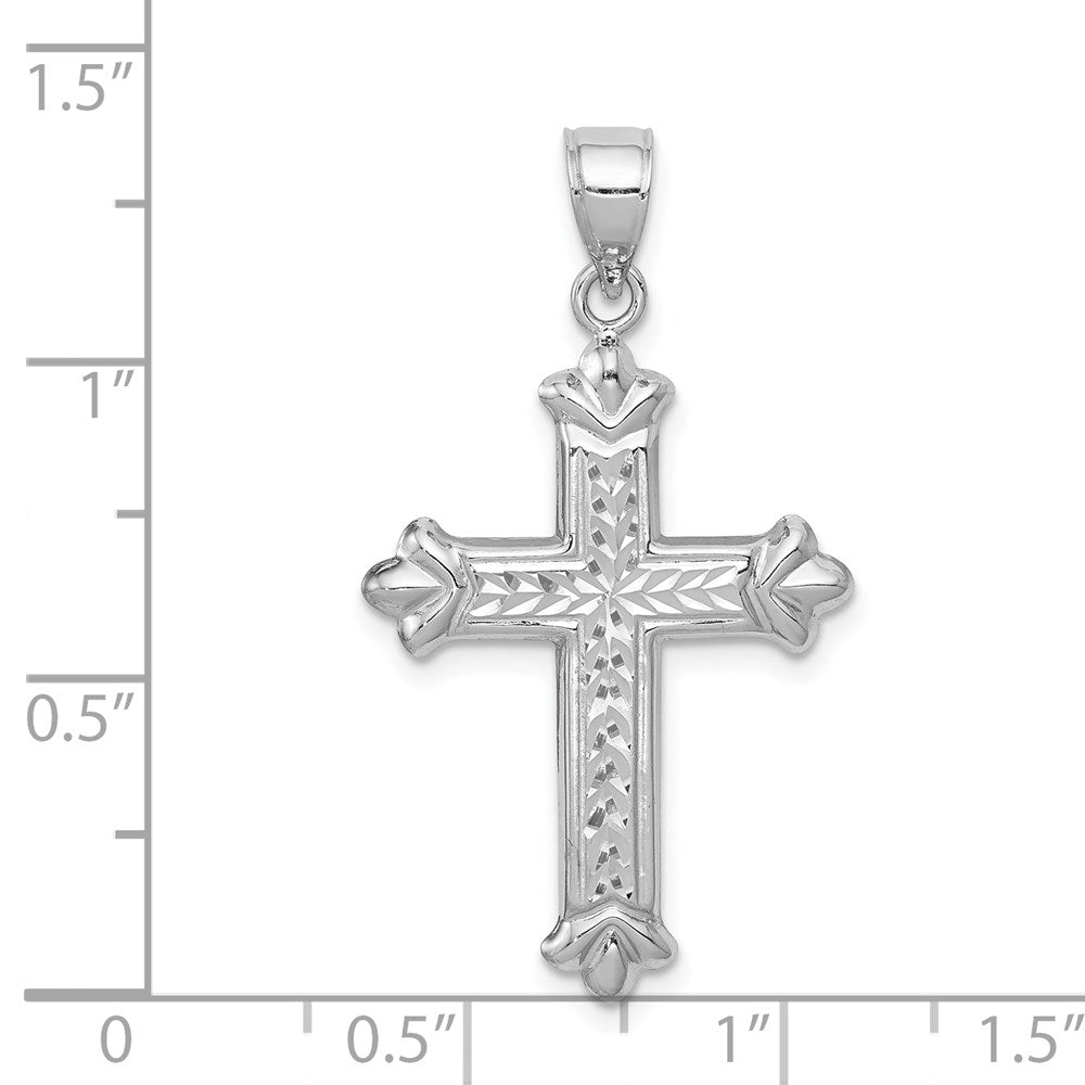 Million Charms 14K White Gold Themed Reversible Diamond-Cut Relgious Cross Pendant