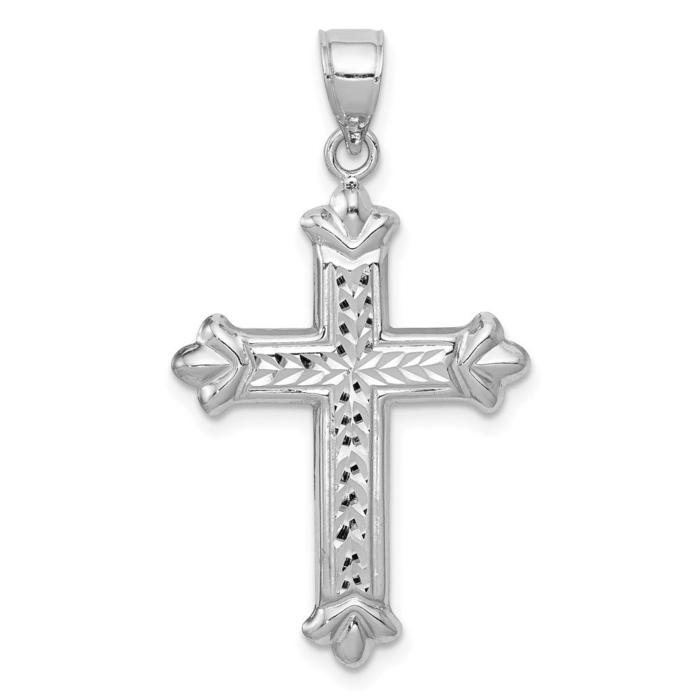 Million Charms 14K White Gold Themed Reversible Diamond-Cut Relgious Cross Pendant