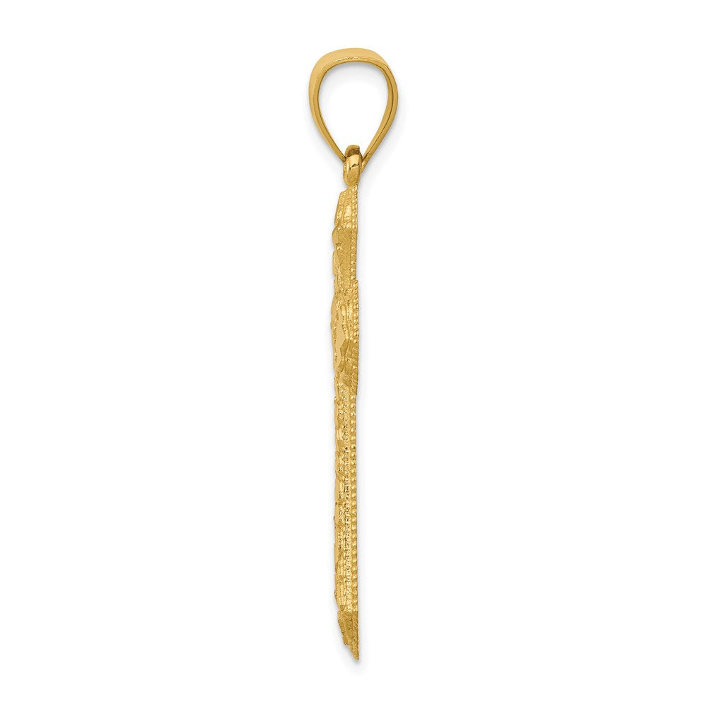 Million Charms 14K Yellow Gold Themed Diamond-Cut Budded Relgious Cross Pendant
