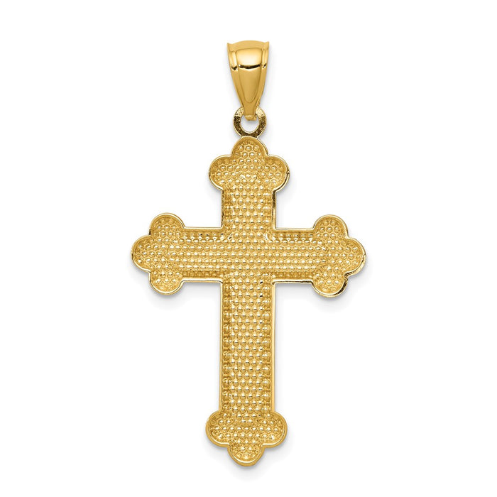 Million Charms 14K Yellow Gold Themed Satin & Polished Budded Relgious Cross Pendant