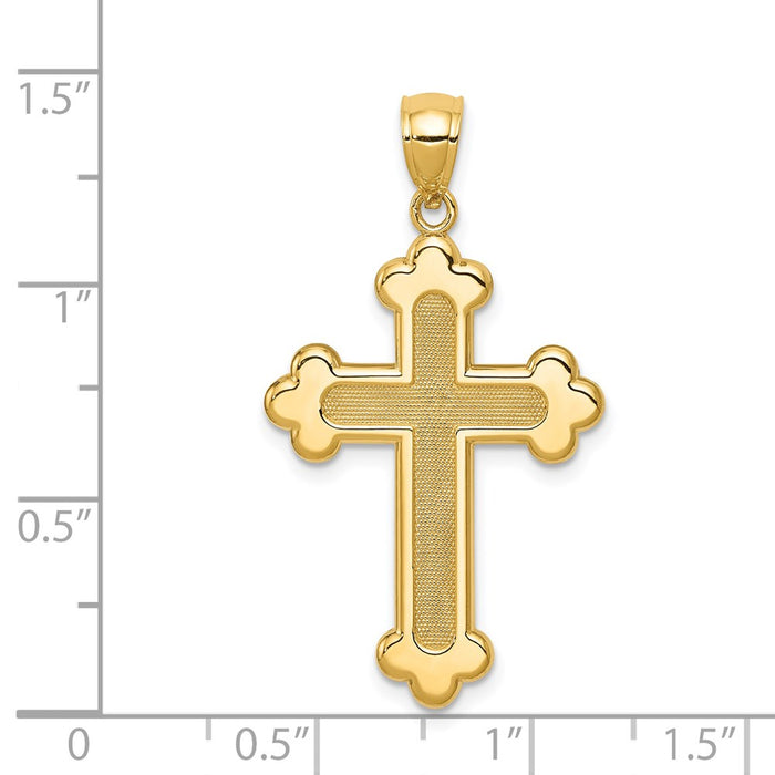 Million Charms 14K Yellow Gold Themed Satin & Polished Budded Relgious Cross Pendant