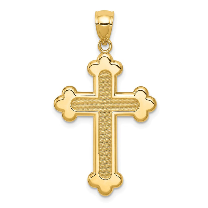 Million Charms 14K Yellow Gold Themed Satin & Polished Budded Relgious Cross Pendant