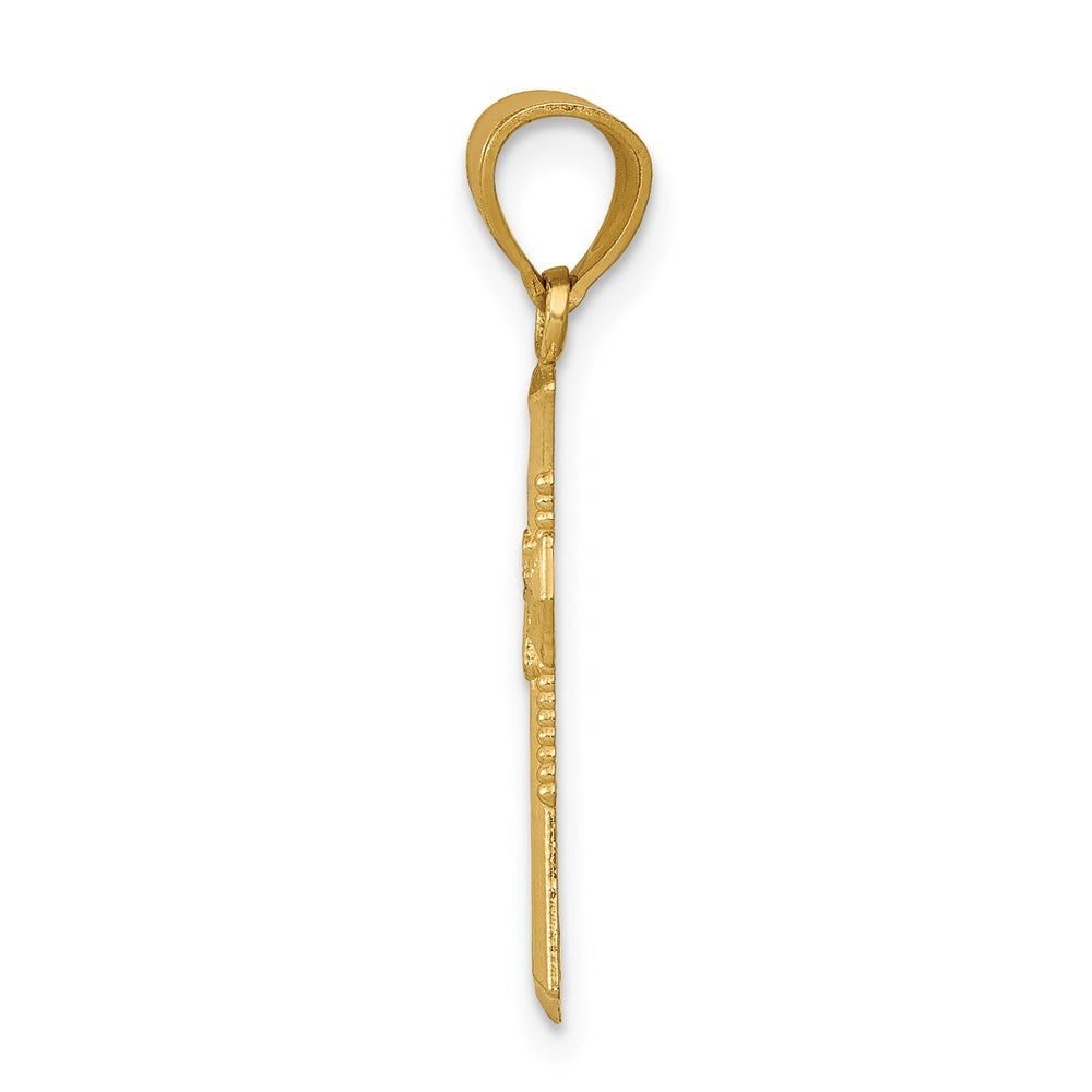 Million Charms 14K Yellow Gold Themed Diamond-Cut Relgious Cross Pendant