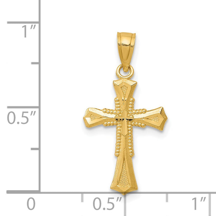Million Charms 14K Yellow Gold Themed Diamond-Cut Relgious Cross Pendant