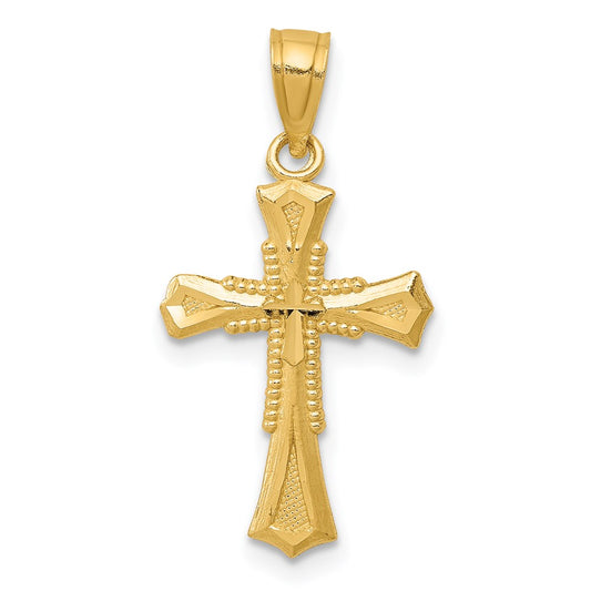 Million Charms 14K Yellow Gold Themed Diamond-Cut Relgious Cross Pendant