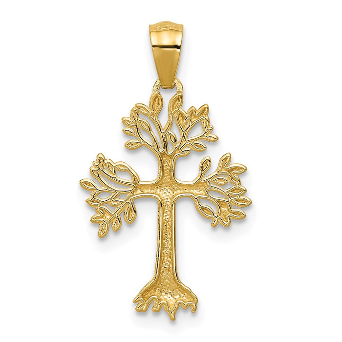 Million Charms 14K Yellow Gold Themed Polished Tree Relgious Cross Pendant