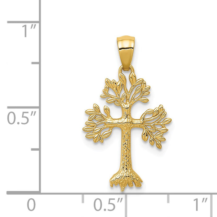 Million Charms 14K Yellow Gold Themed Polished Tree Relgious Cross Pendant