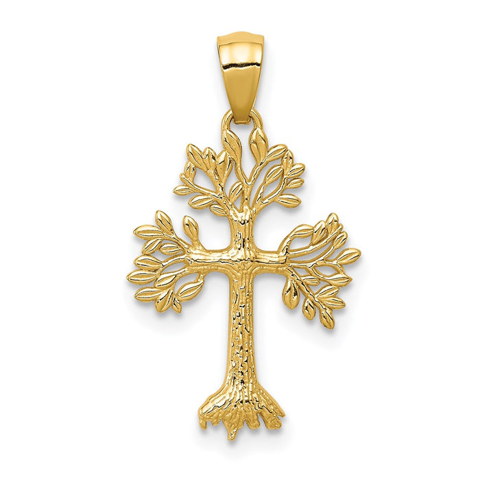 Million Charms 14K Yellow Gold Themed Polished Tree Relgious Cross Pendant