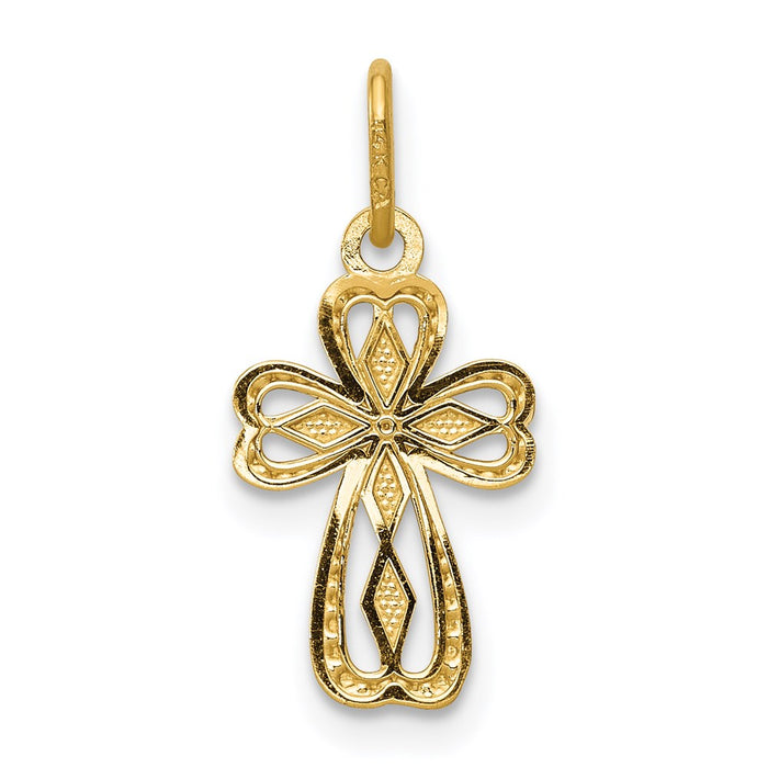 Million Charms 14K Yellow Gold Themed Diamond-Cut Polished Small Relgious Cross Pendant