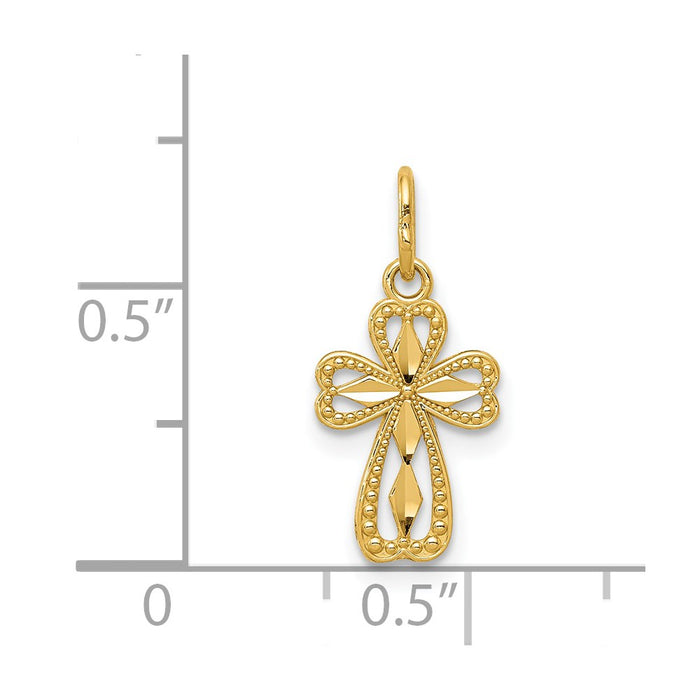 Million Charms 14K Yellow Gold Themed Diamond-Cut Polished Small Relgious Cross Pendant