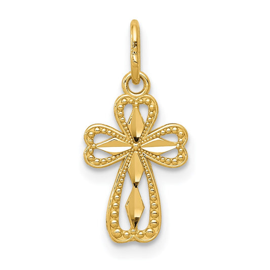 Million Charms 14K Yellow Gold Themed Diamond-Cut Polished Small Relgious Cross Pendant