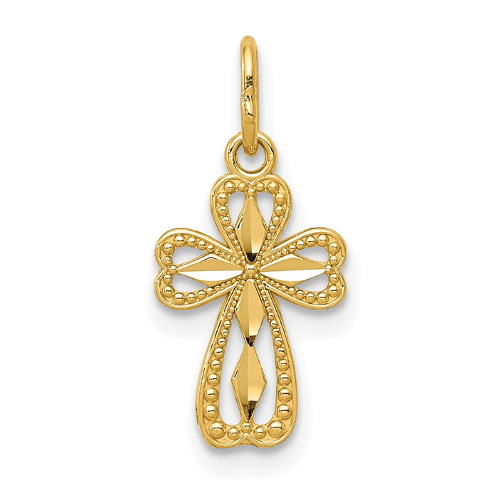 Million Charms 14K Yellow Gold Themed Diamond-Cut Polished Small Relgious Cross Pendant