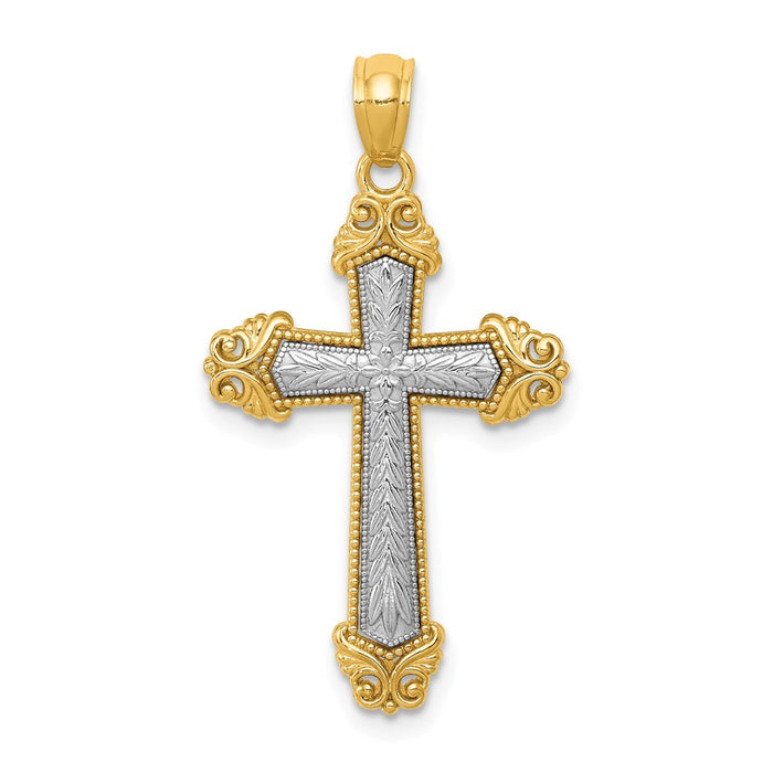 Million Charms 14K Two-Tone Polished Relgious Cross Pendant