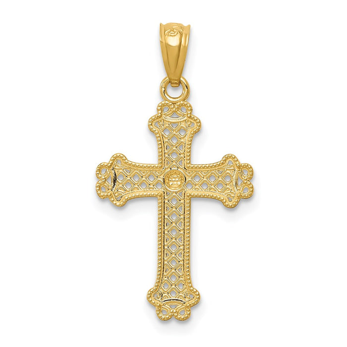 Million Charms 14K Yellow Gold Themed With Rhodium-plated Diamond-Cut Filigree Relgious Cross Pendant