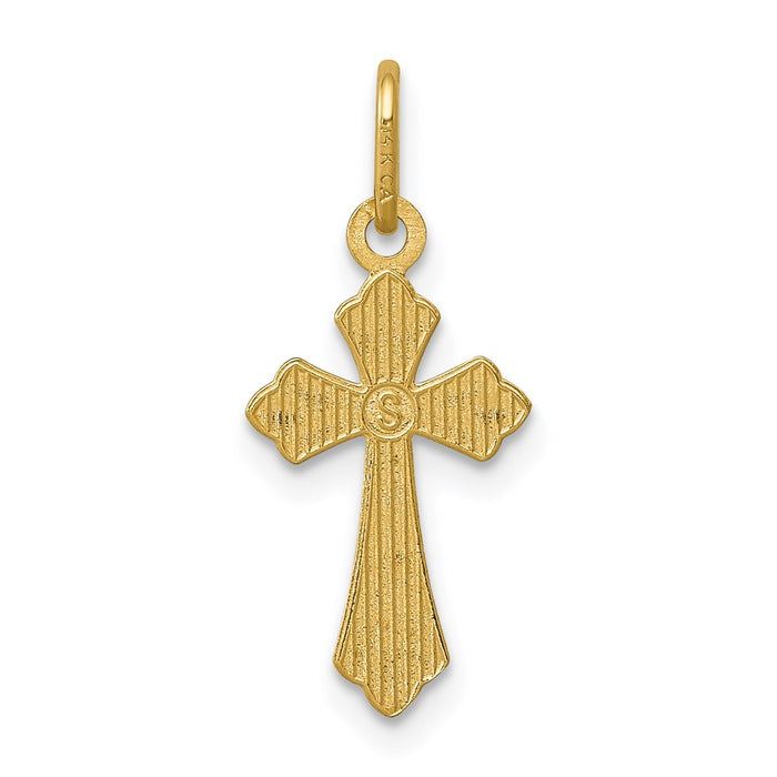 Million Charms 14K Yellow Gold Themed Polished Diamond-Cut Small Relgious Cross Charm