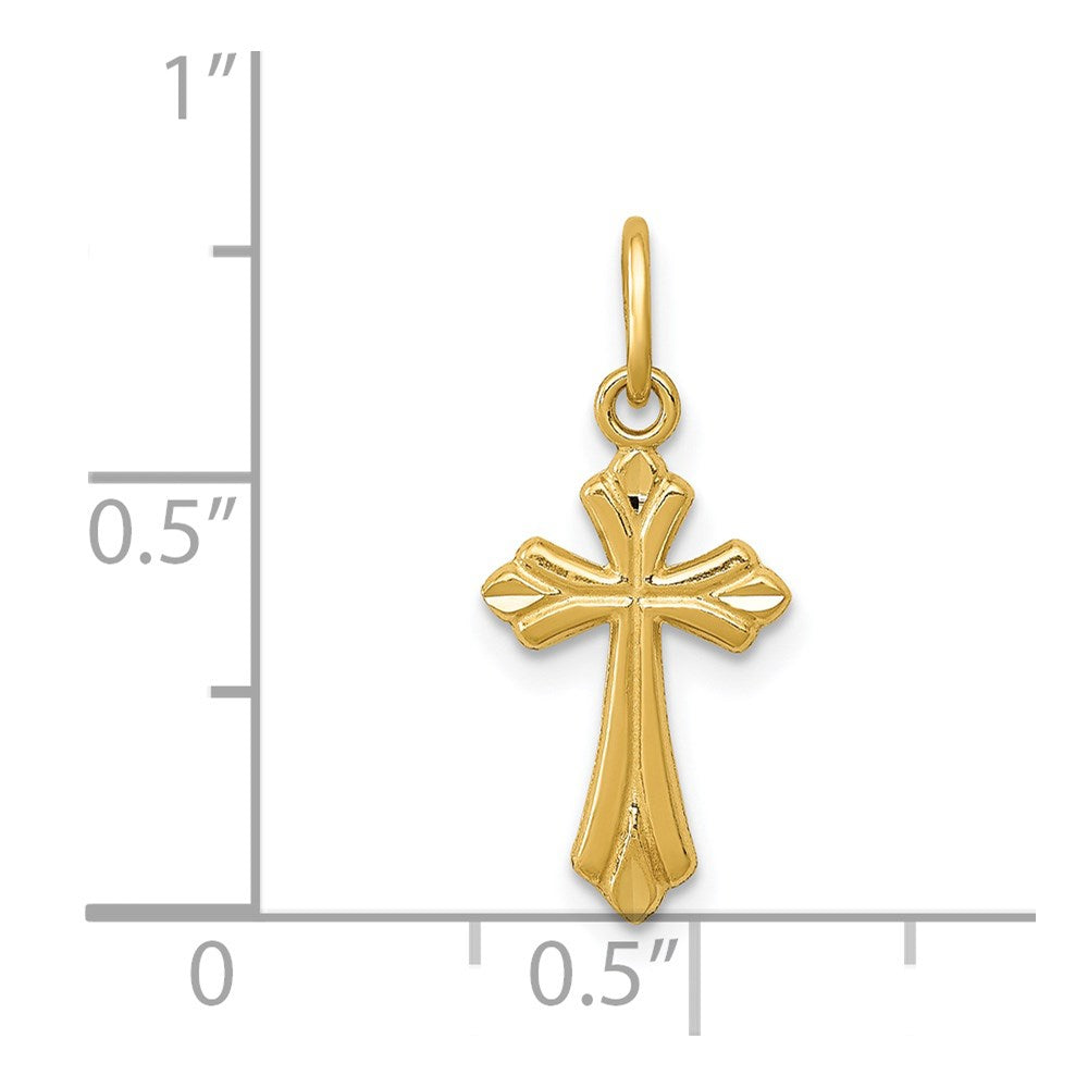 Million Charms 14K Yellow Gold Themed Polished Diamond-Cut Small Relgious Cross Charm