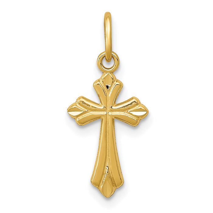 Million Charms 14K Yellow Gold Themed Polished Diamond-Cut Small Relgious Cross Charm