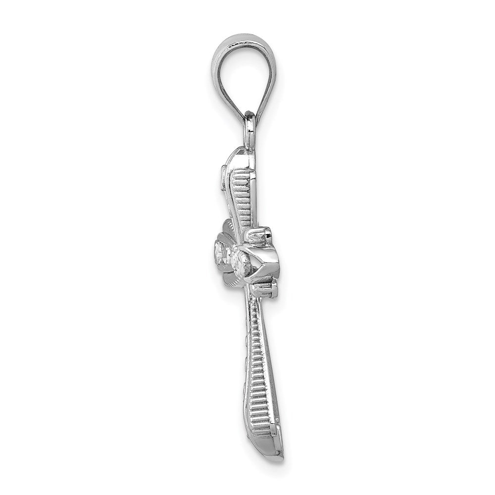 Million Charms 14K White Gold Themed Polished Diamond-Cut Fancy Relgious Cross Pendant