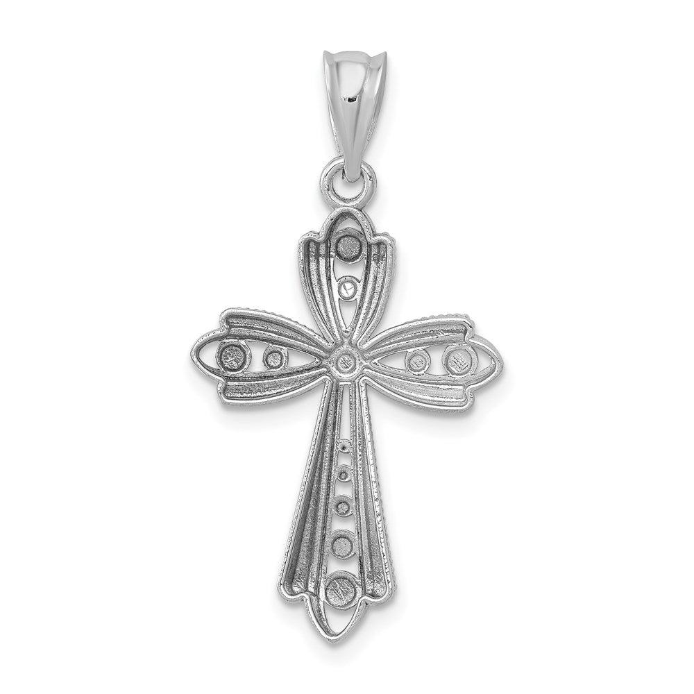 Million Charms 14K White Gold Themed Polished Diamond-Cut Fancy Relgious Cross Pendant