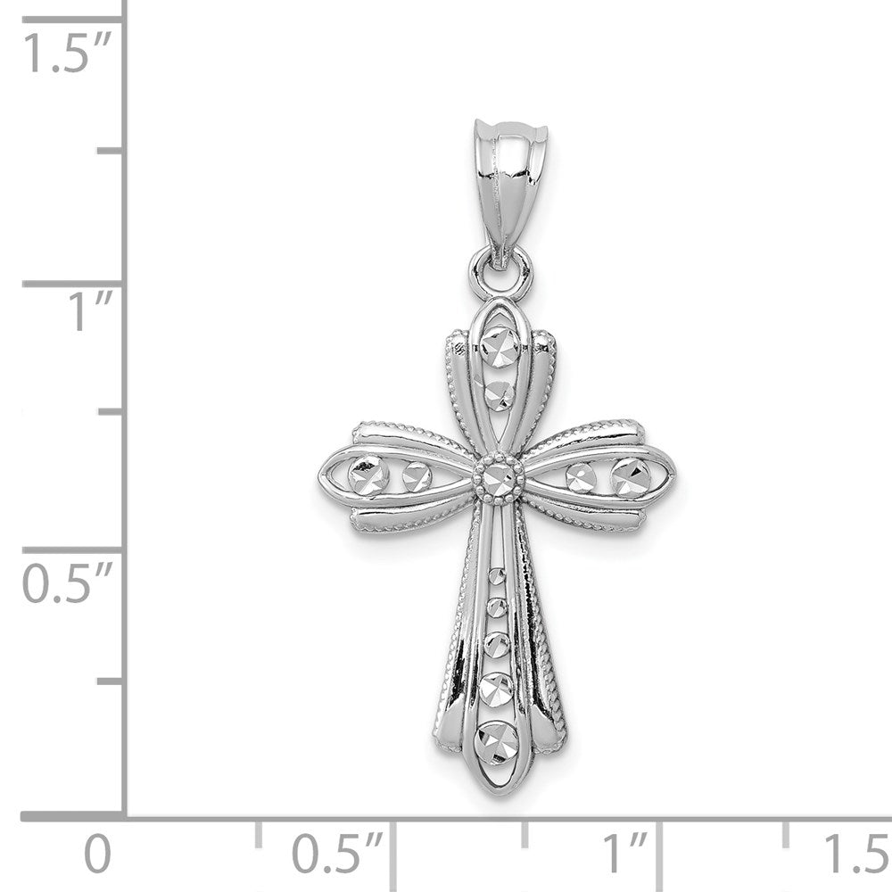 Million Charms 14K White Gold Themed Polished Diamond-Cut Fancy Relgious Cross Pendant