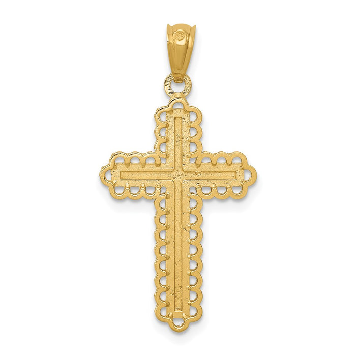 Million Charms 14K Yellow Gold Themed With Rhodium-plated Diamond-Cut Budded Relgious Cross Pendant