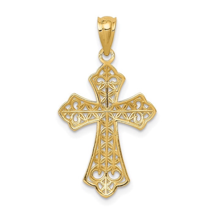 Million Charms 14K Yellow Gold Themed Polished Filigree Relgious Cross Pendant