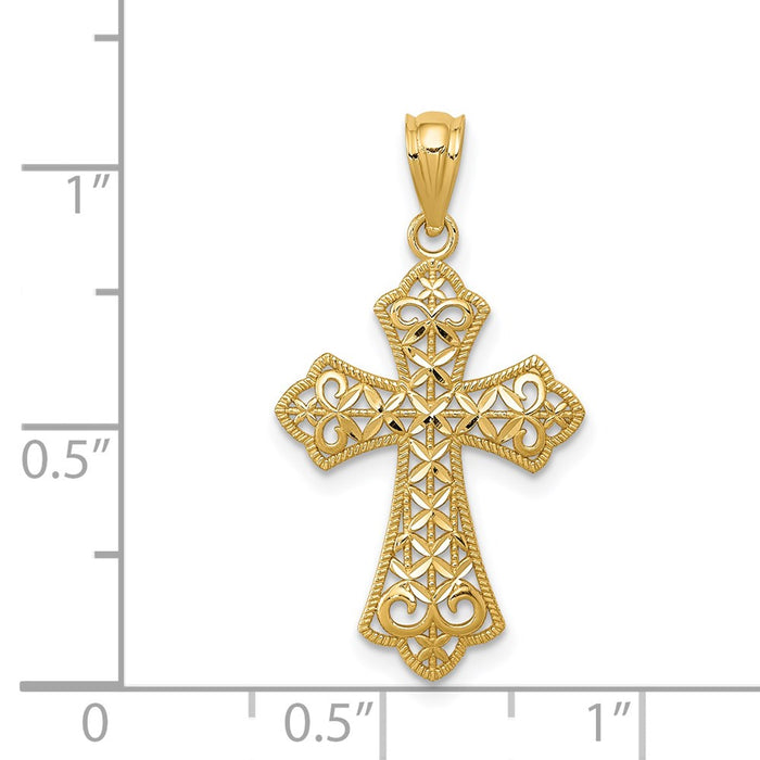 Million Charms 14K Yellow Gold Themed Polished Filigree Relgious Cross Pendant