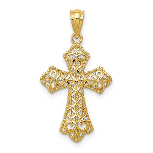 Million Charms 14K Yellow Gold Themed Polished Filigree Relgious Cross Pendant