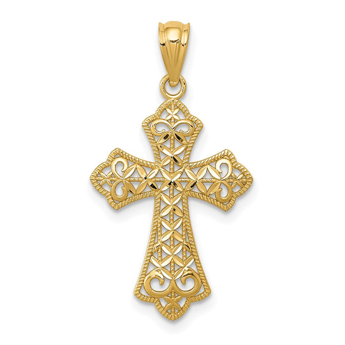 Million Charms 14K Yellow Gold Themed Polished Filigree Relgious Cross Pendant