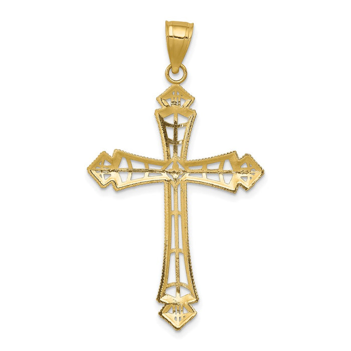 Million Charms 14K Yellow Gold Themed With Rhodium-plated Diamond-Cut Relgious Cross Pendant