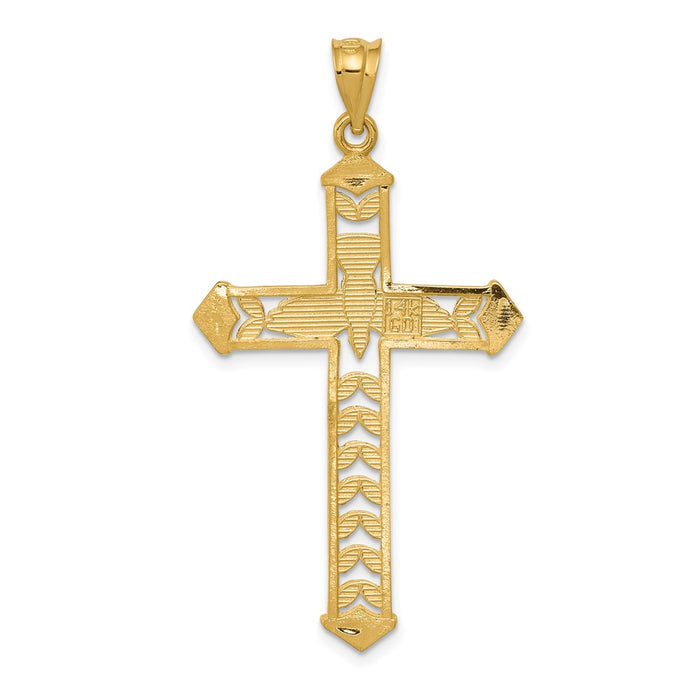 Million Charms 14K White Rhodium-plated With Yellow Polished Diamond-Cut Dove Relgious Cross Pendant