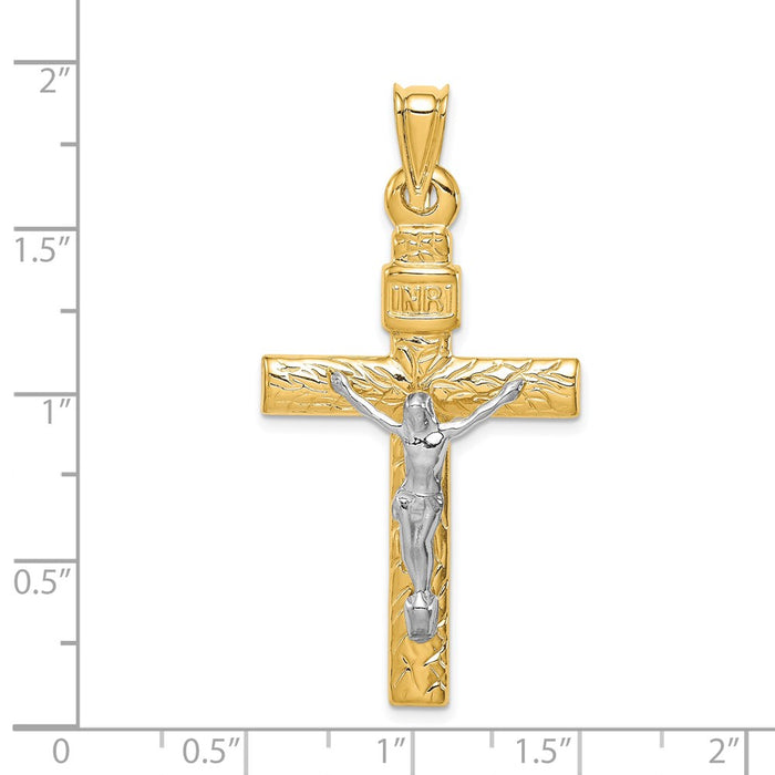 Million Charms 14K Two-Tone, Rhodium-Plated Relgious Crucifix Pendant