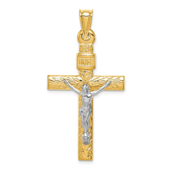 Million Charms 14K Two-Tone, Rhodium-Plated Relgious Crucifix Pendant