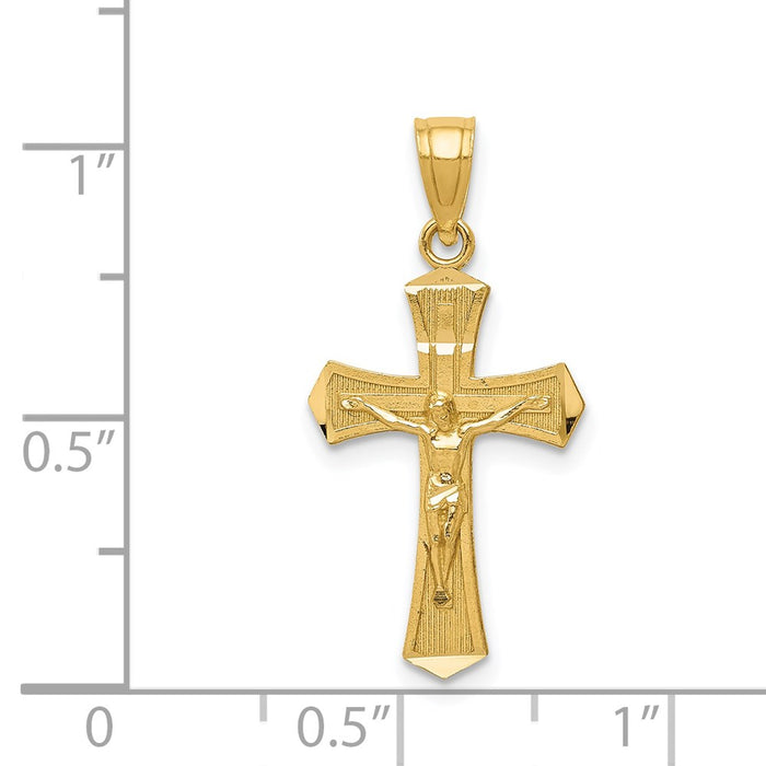 Million Charms 14K Yellow Gold Themed Diamond-Cut Relgious Crucifix Pendant