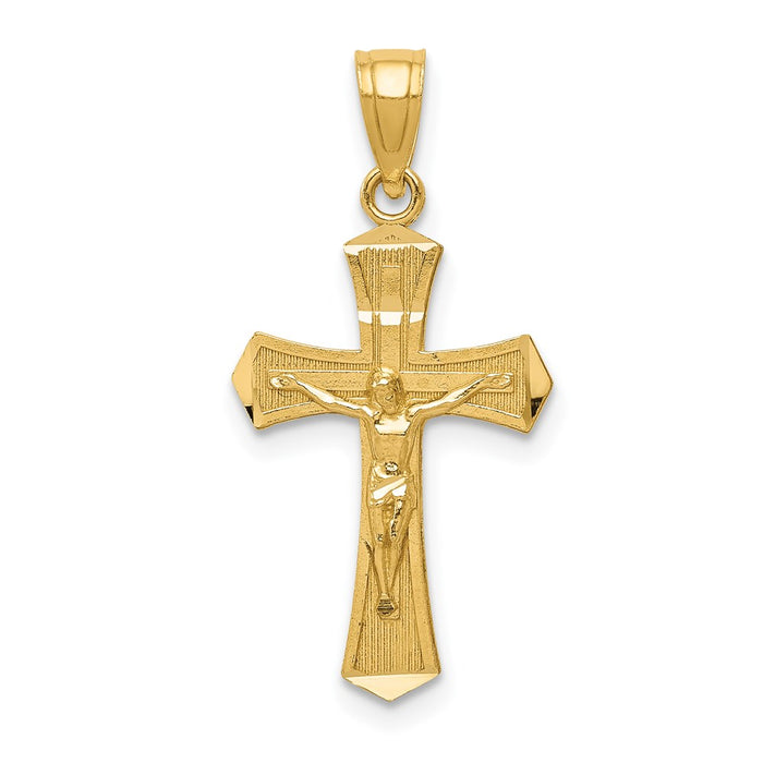 Million Charms 14K Yellow Gold Themed Diamond-Cut Relgious Crucifix Pendant