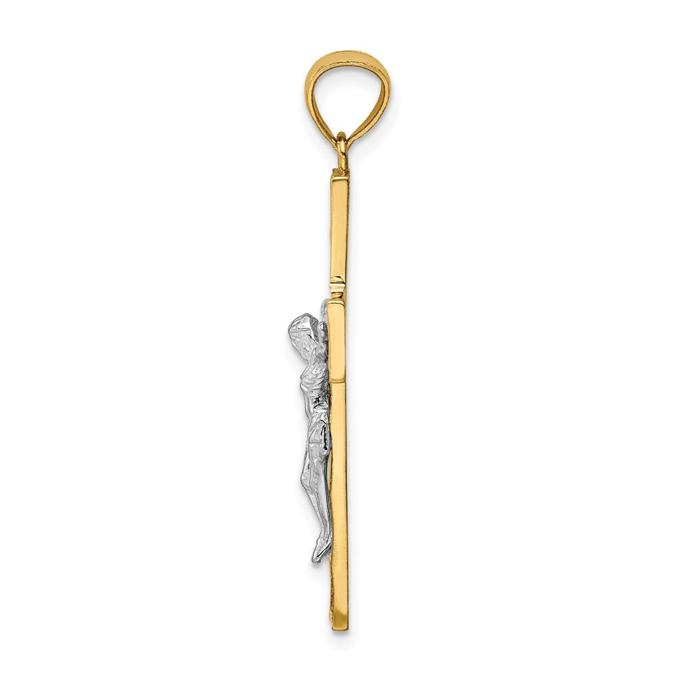Million Charms 14K Two-Tone Satin & Polished Diamond-Cut Relgious Crucifix With Vines Pendant