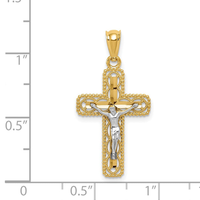 Million Charms 14K Two-Tone Polished Relgious Crucifix Pendant