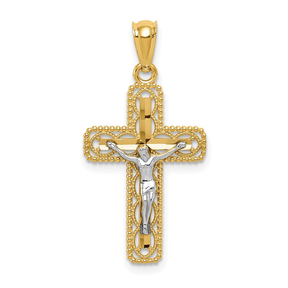 Million Charms 14K Two-Tone Polished Relgious Crucifix Pendant