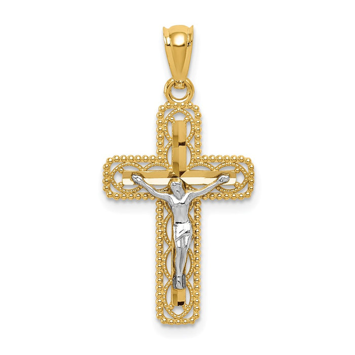 Million Charms 14K Two-Tone Polished Relgious Crucifix Pendant