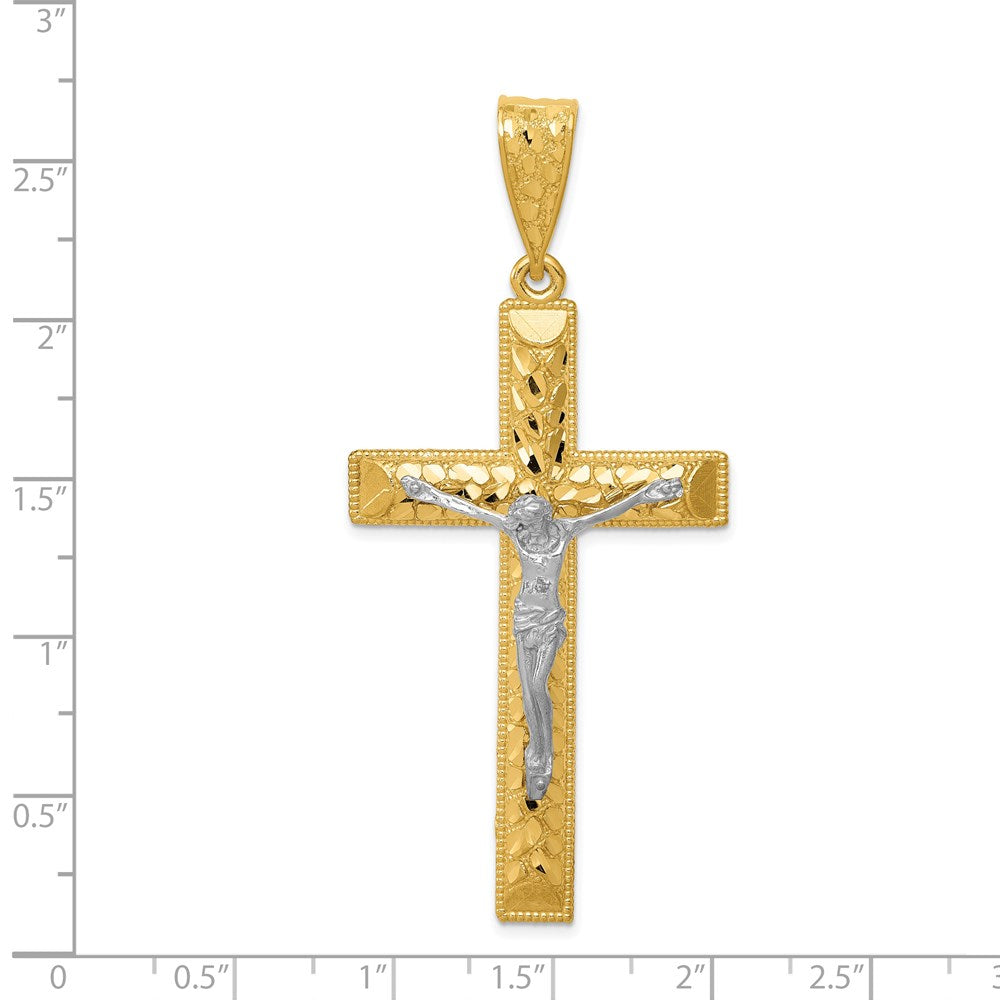 Million Charms 14K Two-Tone Diamond-Cut Relgious Crucifix Pendant