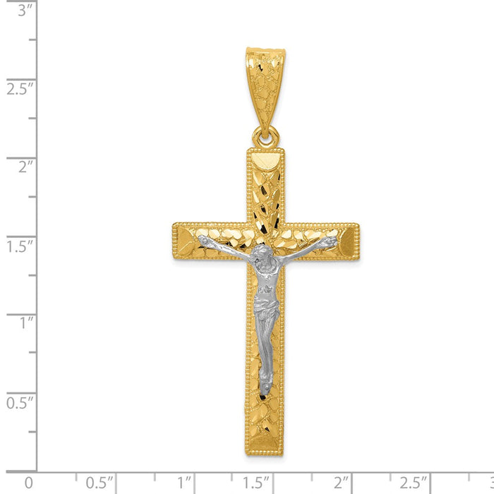 Million Charms 14K Two-Tone Diamond-Cut Relgious Crucifix Pendant