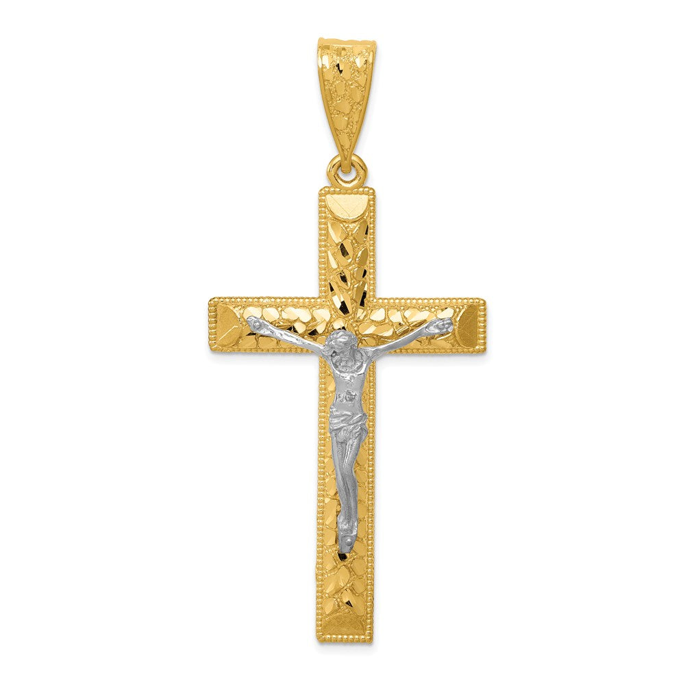 Million Charms 14K Two-Tone Diamond-Cut Relgious Crucifix Pendant