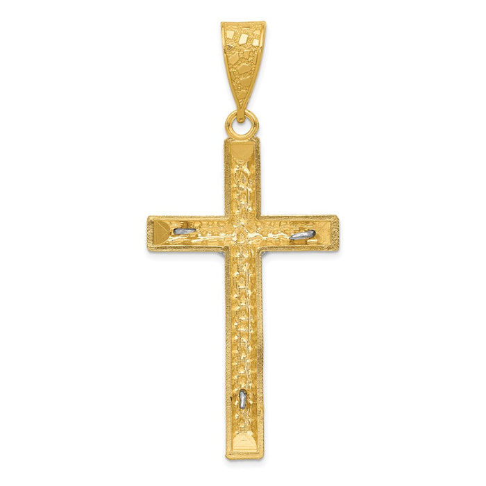 Million Charms 14K Two-Tone Diamond-Cut Relgious Crucifix Pendant