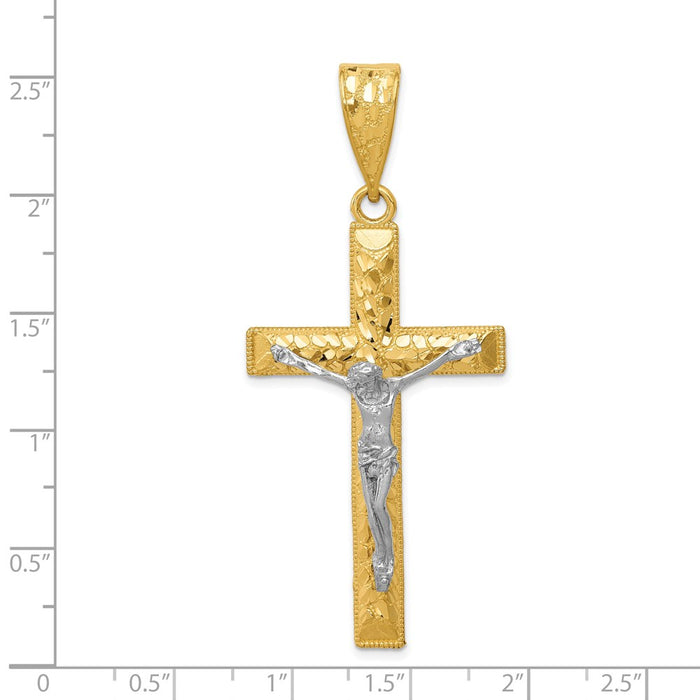 Million Charms 14K Two-Tone Diamond-Cut Relgious Crucifix Pendant